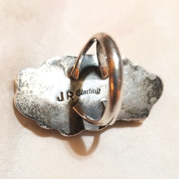 Navajo SIGNED JR RALPH JOHNSON Coral Turquoise Sterling Ring - Picture 7 of 8